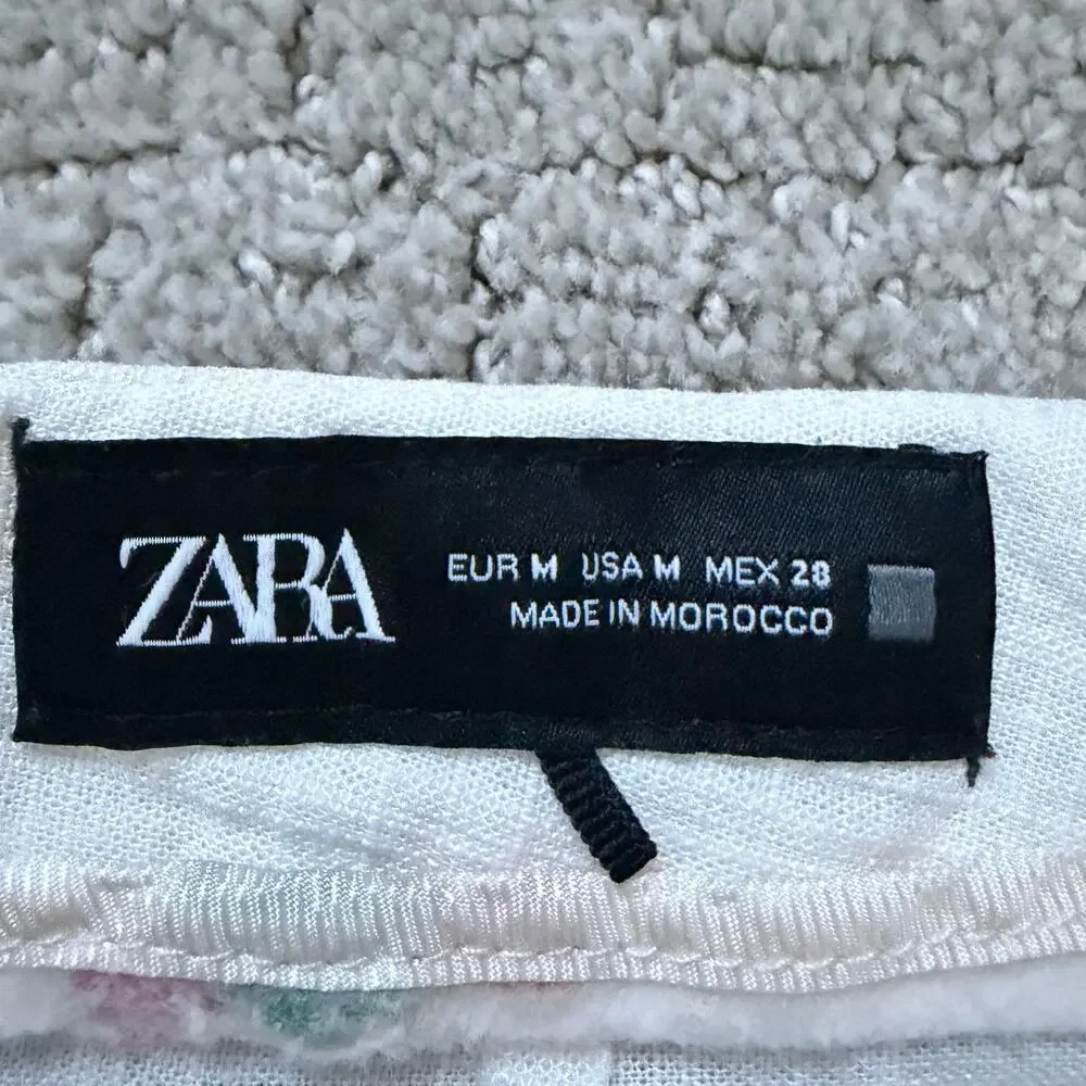 Zara White Wide-Leg Linen Pants with Floral Embroidery -too big for me 😔